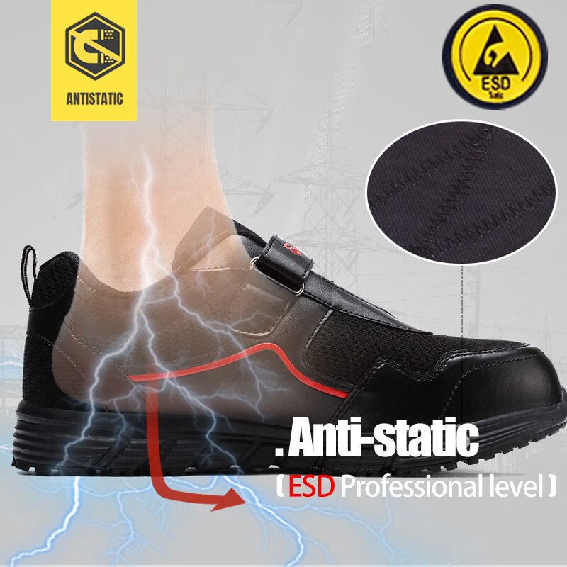 LARNMERN-zapatos de trabajo para hombre, calzado de seguridad ESD con punta de acero, antideslizante, reflectante, protector para construcción