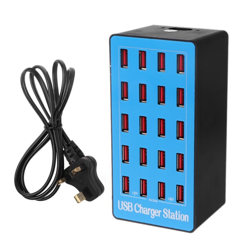20-Port USB Hub Ladegerät Power Adapter Wand Schnelle Lade Dock Station 100W für Apple iPhone iPad Samsung huawei Smartphone Tabelle: BL-UK