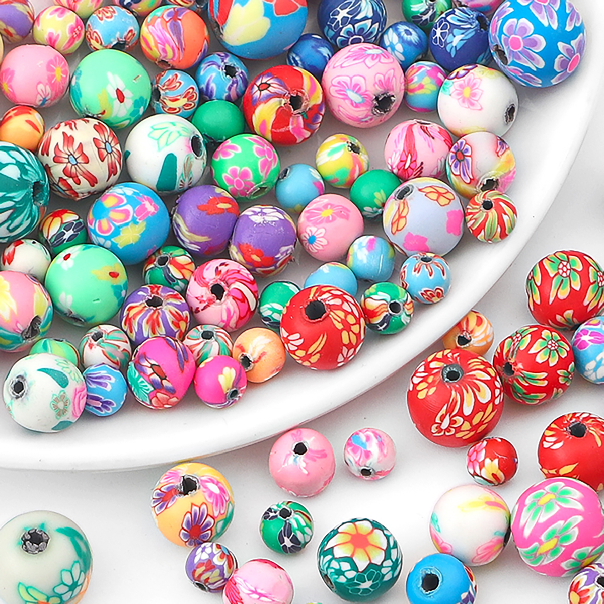 Cuentas de arcilla polimérica de colores para fabricación de pulseras, abalorios redondos para manualidades, abalorios sueltos a granel de varios patrones, hechos a mano, 50 piezas, 6/8/10/12mm