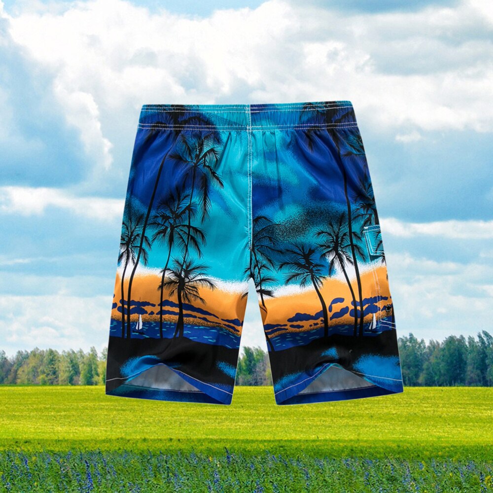 Men's Loose Beach Surfing Board Shorts Swimming Personality Trunks Shorts(Blue)