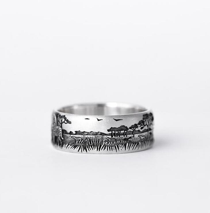 Originale unisex smykker vintage thai sølv prærie zebra udskårne ringe søde dyr hale ring 925 sterling sølv smykker