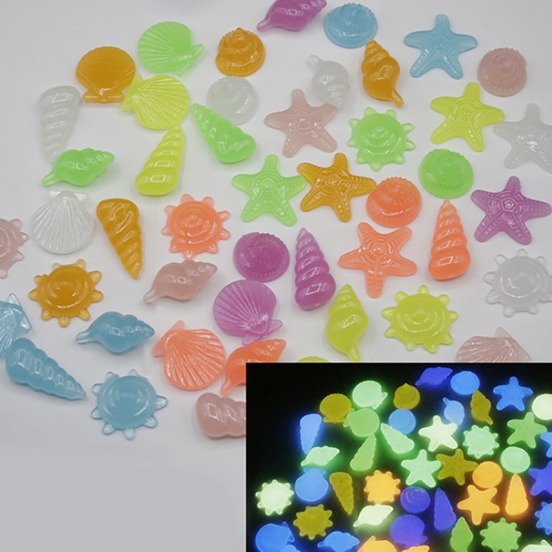 20 stk simulerede brosten havdyrstykker fluorescens akryl uregelmæssig sten til glød i mørket legetøj