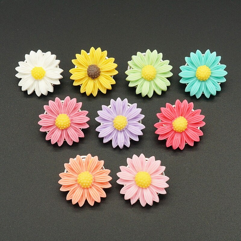 Mode Schoonheid 10Pcs Mixed Kleurrijke Ronde Resin Bloemen 18Mm Snap Knoppen Fit Snap Armband Snap Sieraden NS0016