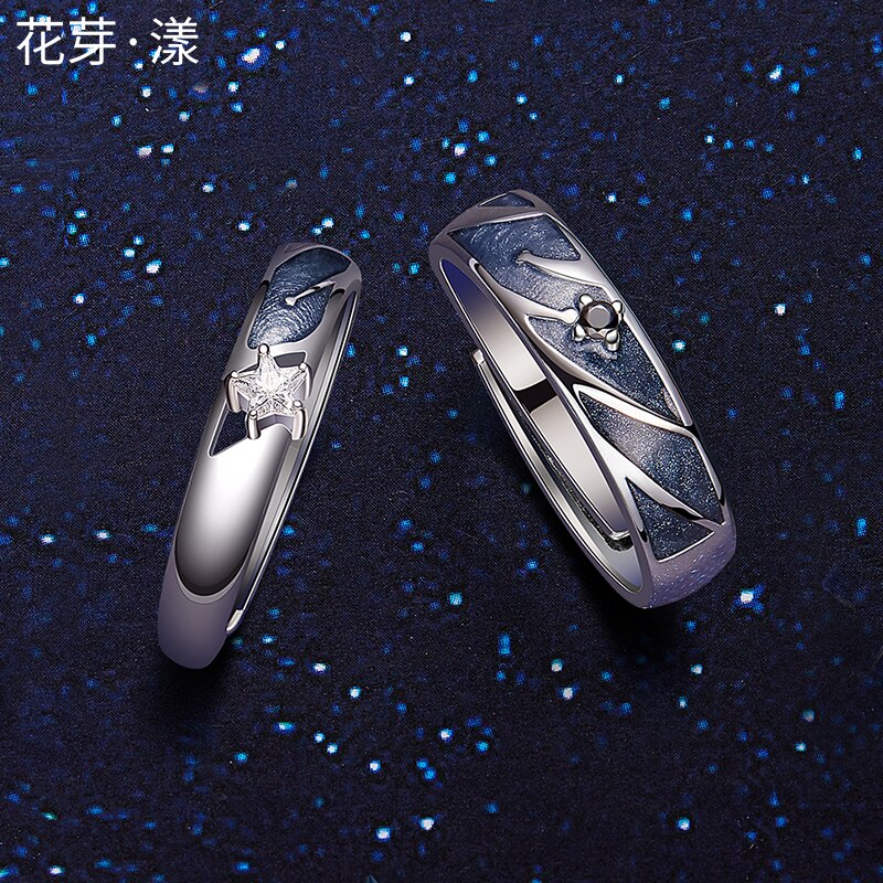 Thaya 925 Silber Himmel sternenklar Paar Ring Für Liebhaber Einstellbare Öffnen Emaille Valentinstag Für Frauen männer Edlen Schmuck: Stern Paar Ring