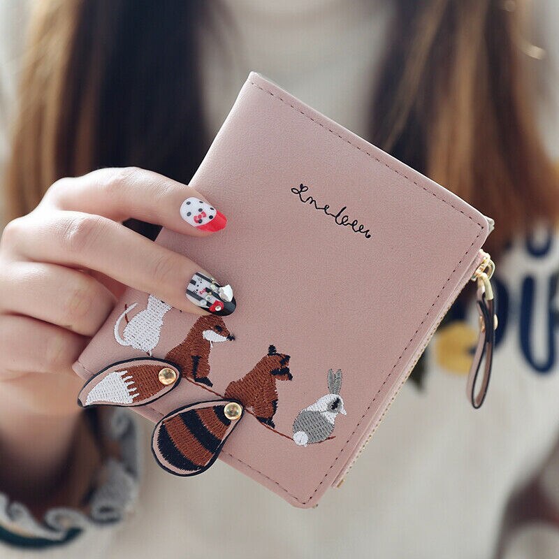 Girl Cartoon Leather Small Wallet Luxury Women Short Coin Zipper Purse Card Holder Outdoor Portable Wallets