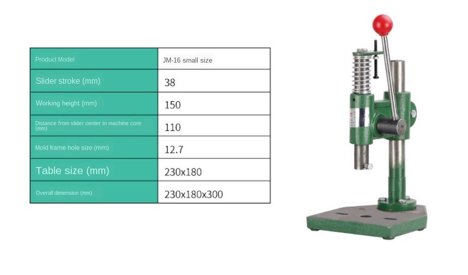 Mała prasa ręczna ambona przemysłowy mikro wykrawarka prasa regulowana wysokość JM-16 kwadratowa głowica okrągła prasa aluminiowa biegun: JM16 mały