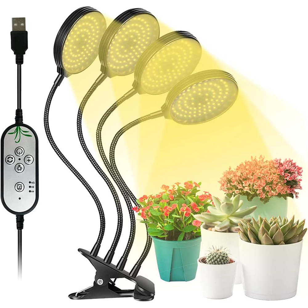 Luces LED de cultivo de plantas de 1/2/3/4 cabezales, lámpara Phyto de espectro completo regulable con Clip, temporizador de encendido/apagado automático, luz de cultivo de vegetales y flores para interiores: RGB