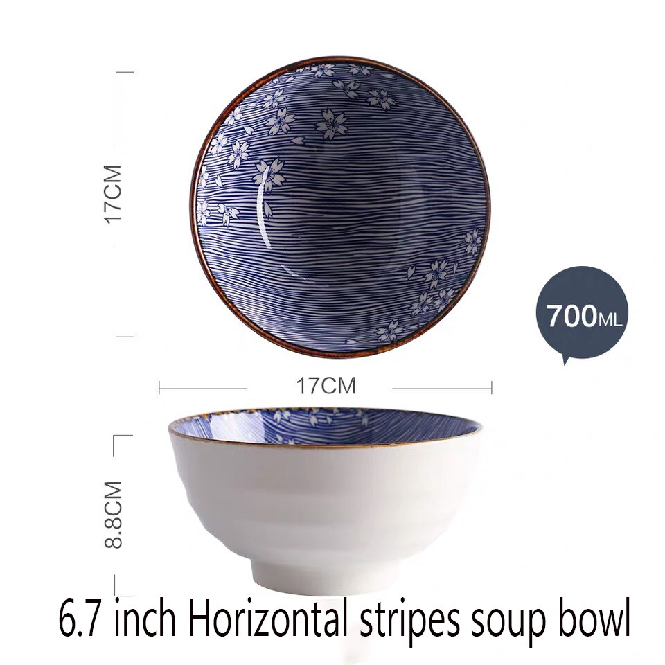 Timemore kersenbloesem japanse stijl keramiek eetrijstkom soepkom ramenkom huishoudelijke visschotel sushibord: 6.7 inch soepkom