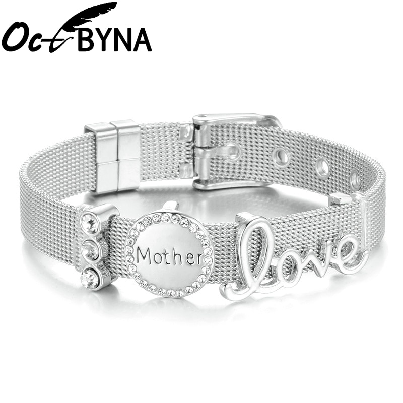 Octbyna Gittergewebe Armbinde einstellen Edelstahl Liebe murmeln Charme Armbinde Für Frauen Gurt Schmuck Frauen Liebhaber