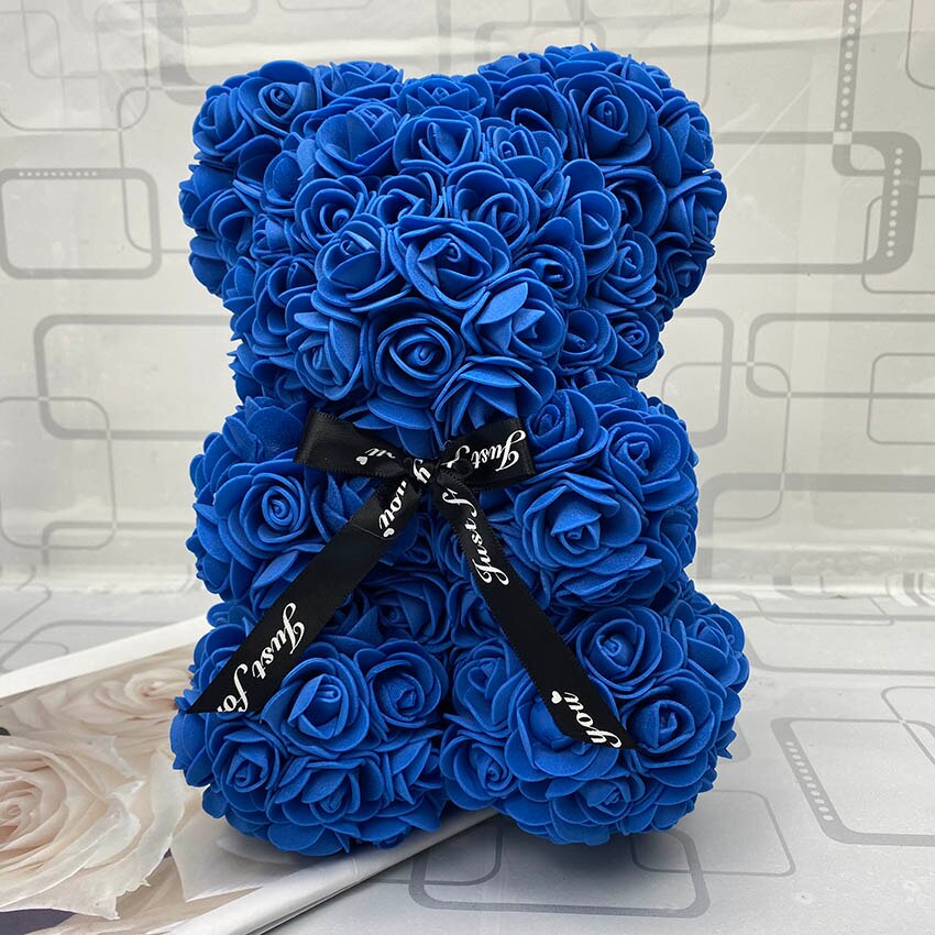 Valentinsdag dag 25cm rød rose bamse rose blomst kunstig dekoration jul kvinder valentinsdag: Marineblå 25cm uden æske
