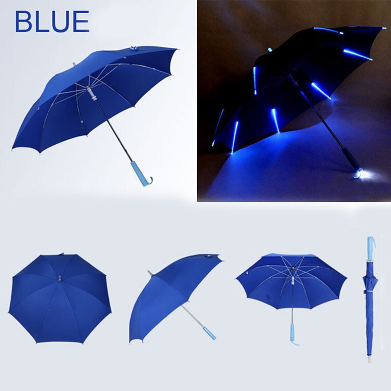 Cool paraply med led-funktioner 8 rib lys gennemsigtig med lommelygte håndtag: A2