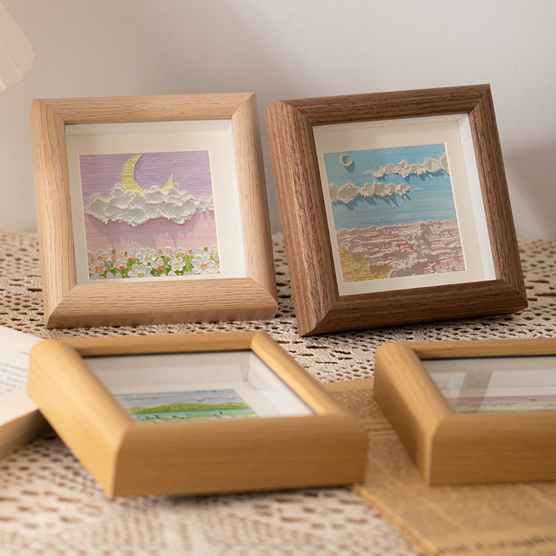 Bâton de peinture à l'huile cadre photo table pendule mini cadre photo carré creux cadre en bois bricolage cadre photo