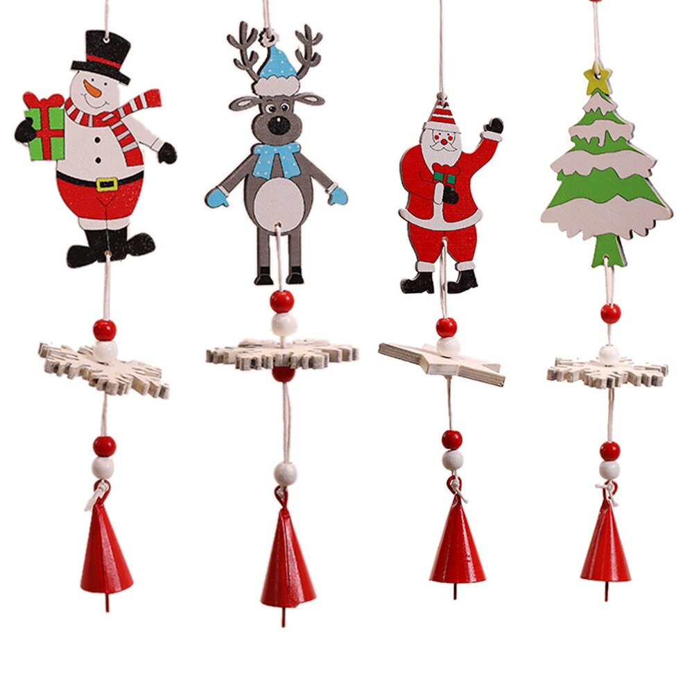 Kerst Ornamenten Leuke Sneeuwman Kerstman Elk Xmas Tree Opknoping Ambachten Hout Bel Chime Xmas Jaar Decoraties