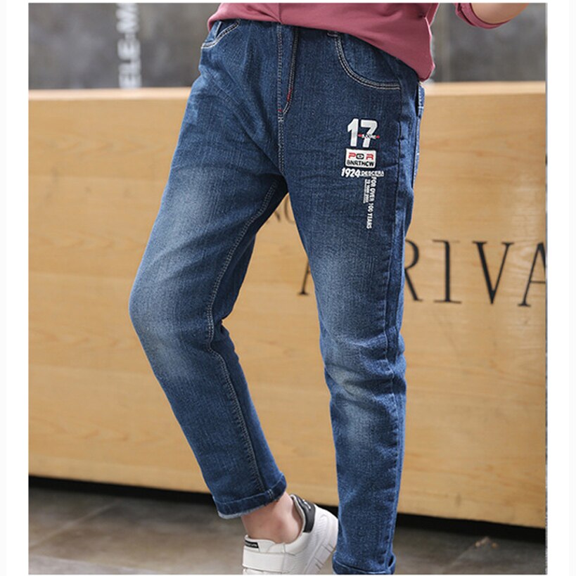 Teenager drenge jeans efterår børn bukser afslappet blå bomuld mid elastisk talje bukser til dreng jeans børn tøj