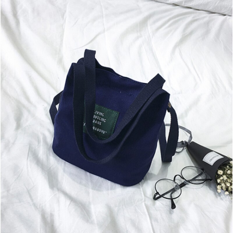 Kvinder piger indkøbsposer lærred håndtaske skuldertaske damer tegnebog taske taske størrelse : 19 x 12 x 20cm: Blå