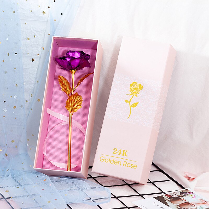 24K Gold Foil Rose Valentine's Day Rose Emulated Flower Single Gold-plated Rose Bouquet Gold Foil Flower Box: 03