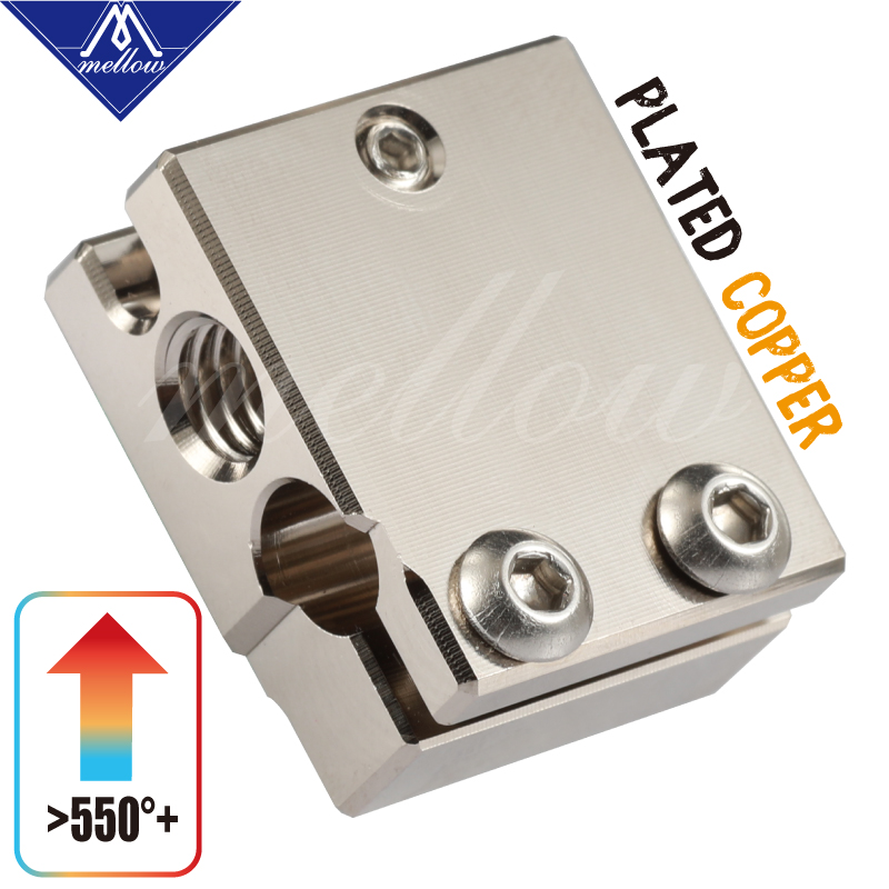 Mellow Top NF-V6 PT100 Volcano Plated Copper Heat Block For E3d Volcano Hotend 3D Printer For BMG Extruder Heated Block