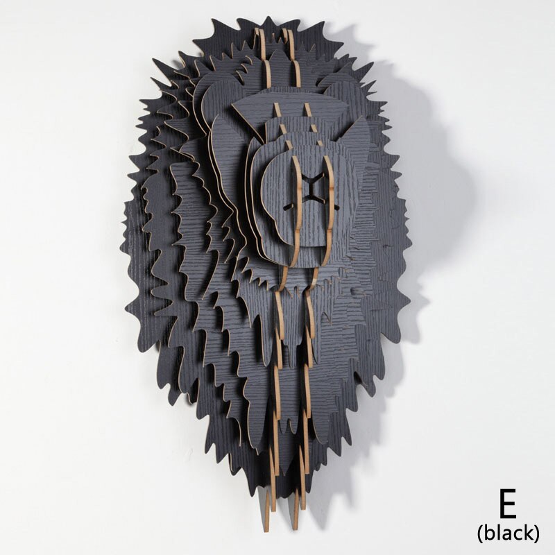 Nordic Stijl Woondecoratie Hout Leeuwenkop Muur Opknoping Voor Art Wanddecoratie Hout Dieren Hoofd Ambachten Voor Moderne Thuis Decor: E Black