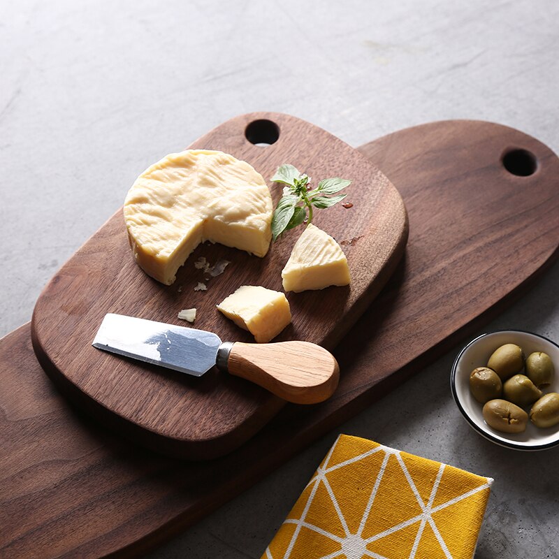 Tablero de madera de nogal negro hecho a mano con personalidad moderna simple y creativa, tabla de pan horneada de estilo rústico, bandeja de postre y queso LB43014