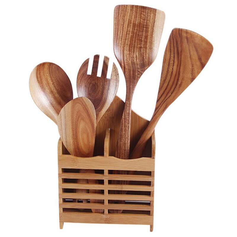 Non-stick Servies Bestek Set Houten Kookgerei Vork Lepel Mes Set Keukengerei Met Lange Handvat Spatel Platte Schop 1 PC