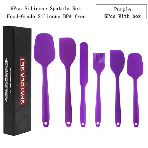 Kitchen Spatula Set BPA Free Silicone Scrapers Spoon Non-Stick Silica Cake BBQ Heat Resistant Cooking Utensils Baking Tools: 6pc Purple Set