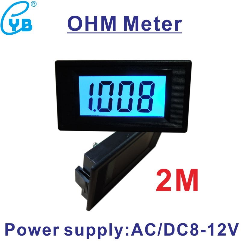 2M OHM Meter AC/DC 8-12V Blue Backlight LCD Display Resistance Monitor Resistance Meter Impedance Tester Resistance Panel Meter