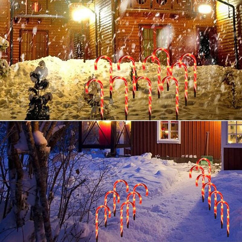 Christmas Pathway Lights, 10 Sets Candy Cane Lights Tall Pre-Lit with Warm Light LED Per Candy Cane Light US Plug