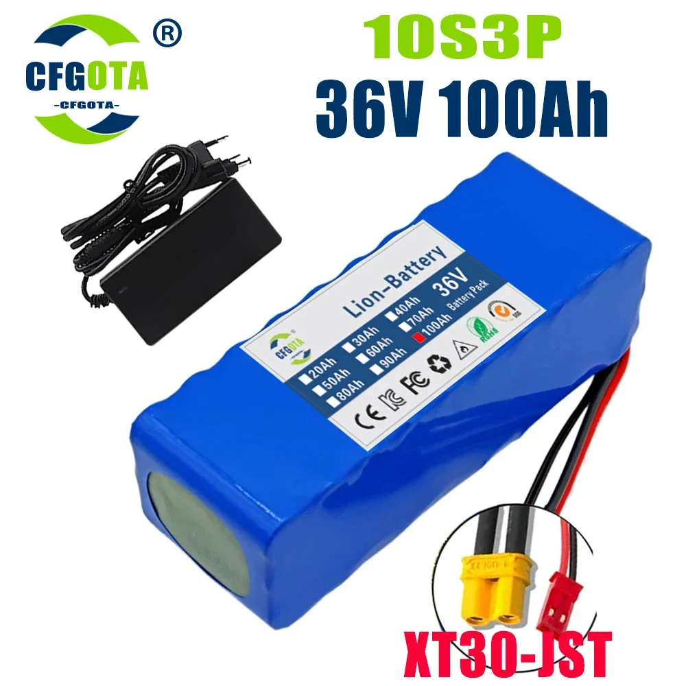 36V 100Ah 18650 battery pack 10S3P 100000mAh built-in 15A BMS, 250W-500W scooter, electric bicycle battery + 42V 2a charger: Pink