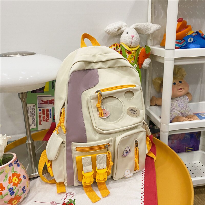 Dcimor Kawaii Waterdichte Nylon Vrouwen Rugzak Vrouwelijke Rugzak Voor Tienermeisjes Schooltas Transparant Pocket Student Boekentas: white / with bear