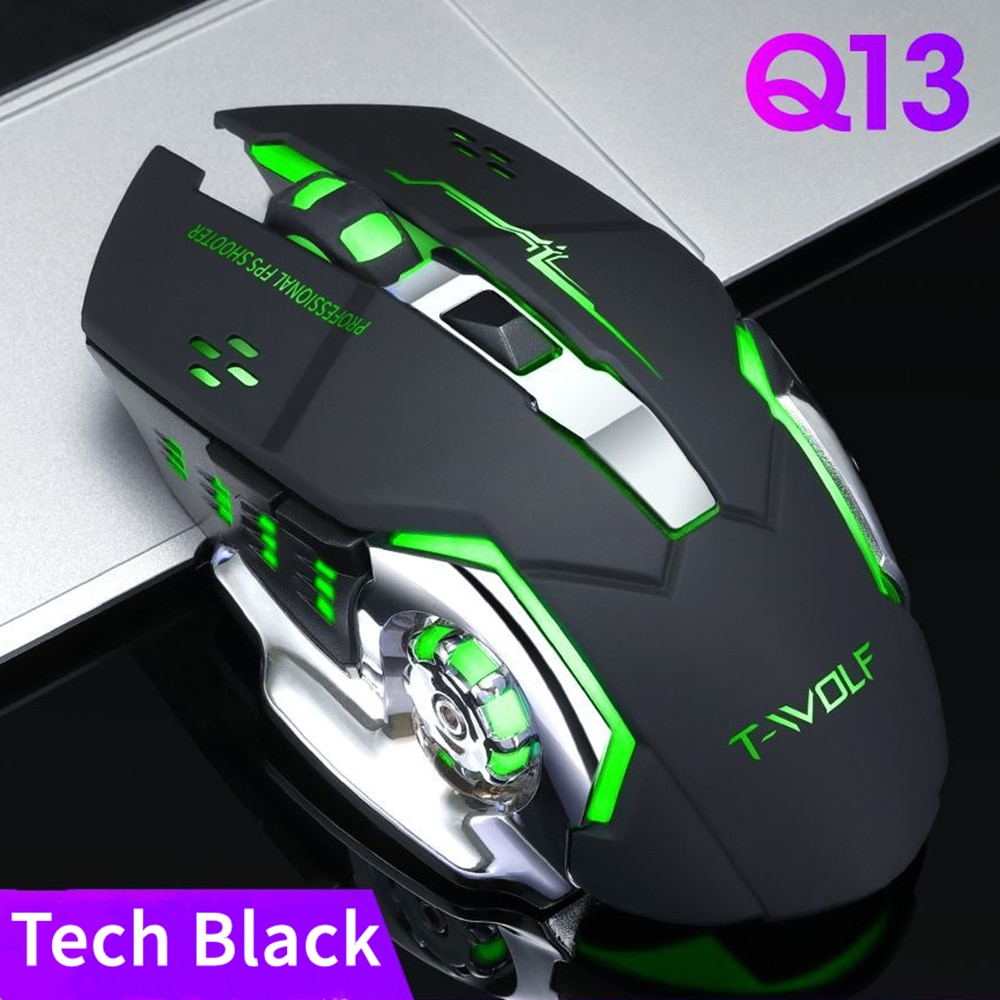 KUU Q13 Profession wireless Gaming Mouse 6 Buttons 2400 DPI LED Optical USB Computer Silent Mouse For PC laptop: Black