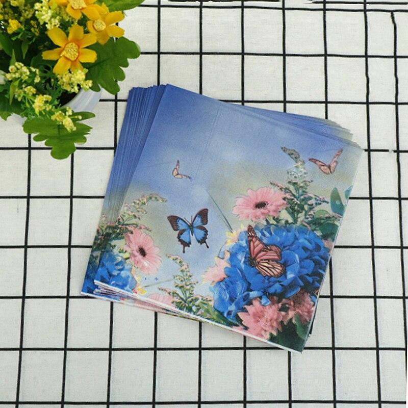 20 Stks/zak Servetten Papier Blauwe Vlinder Decoupage Servet Papieren Tissue Voor Xmas Wedding Decor Party Tafel Levert