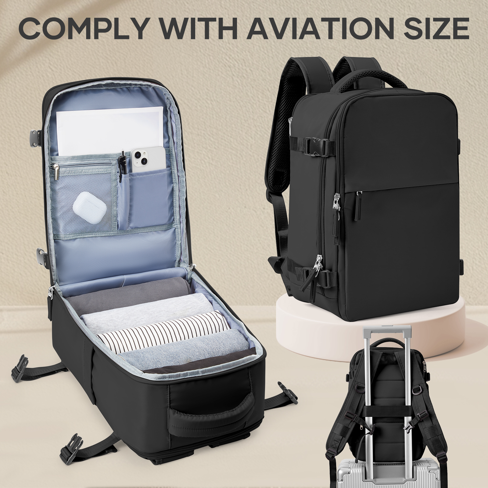 Mochila de viaje Ryanair avión 40x25x20 bolsa de cabina, mochila de trabajo para ordenador portátil para hombres, equipaje de mano mochila Ryanair mochila femenina