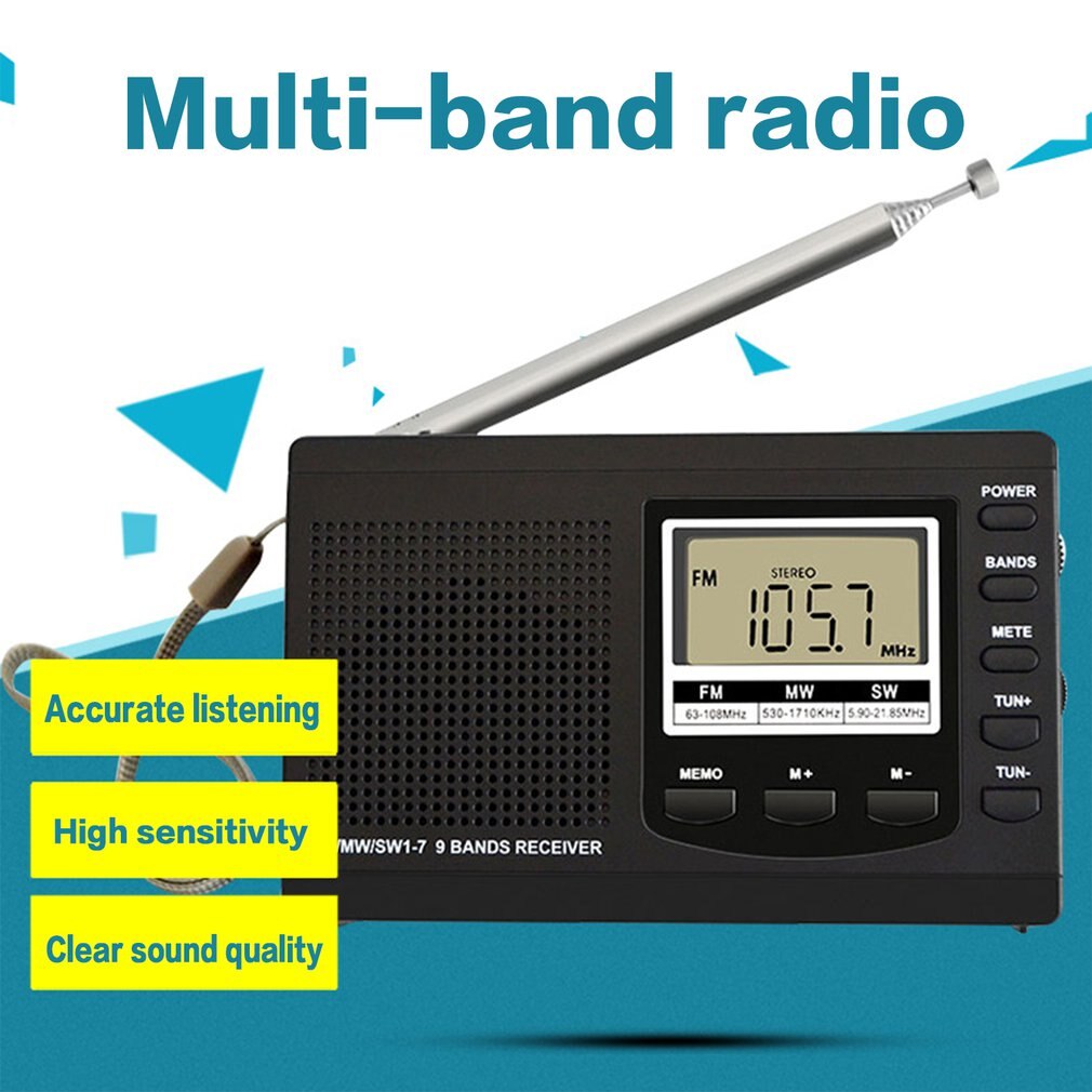 Digital Display Portable Radio FM AM Shortwave Radio Muti-band Stereo Sound Effect Radio Test Sports Radio