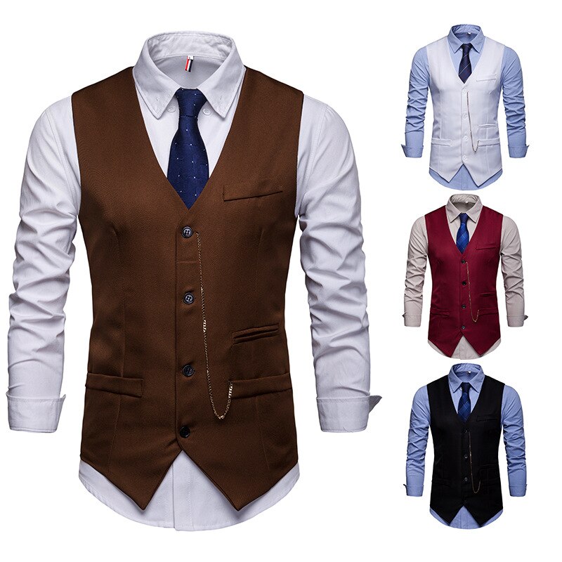 MIAMOOM Men Smart Casual Vest Single Breast Fit Mens Suit Vest