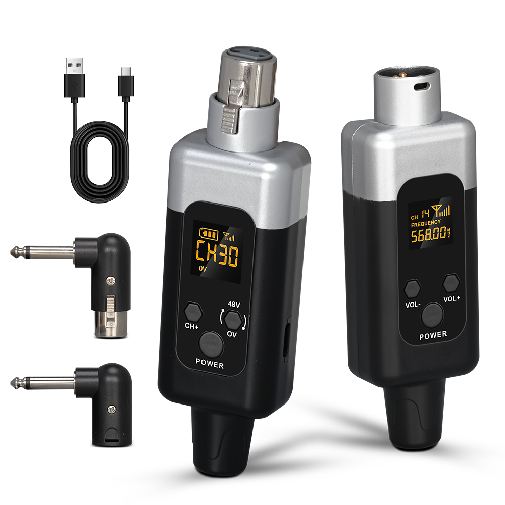 48V/0V UHF draadloze microfoonconverter XLR-zender en ontvanger Microfoon draadloos systeem voor alle soorten microfoons: Black