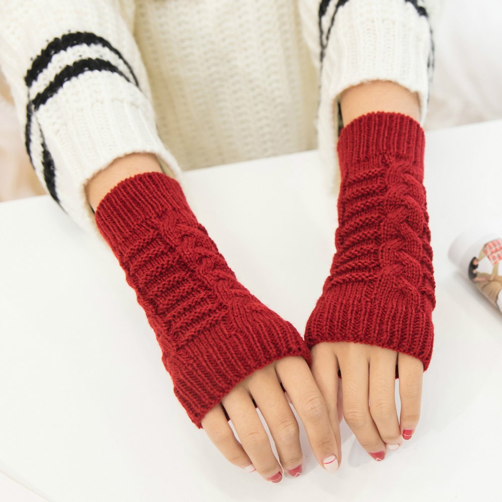 Outono inverno meninas calor de malha braço sem dedos luvas longas luvas elásticas luvas de mão de inverno quente feminino