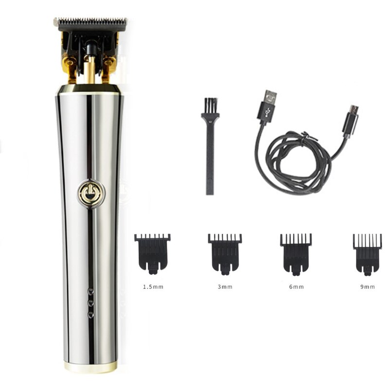 Electric Men Hair Trimmer Rechargeable Hair Clippers Low Noise Hair Cutting Kit: Silver