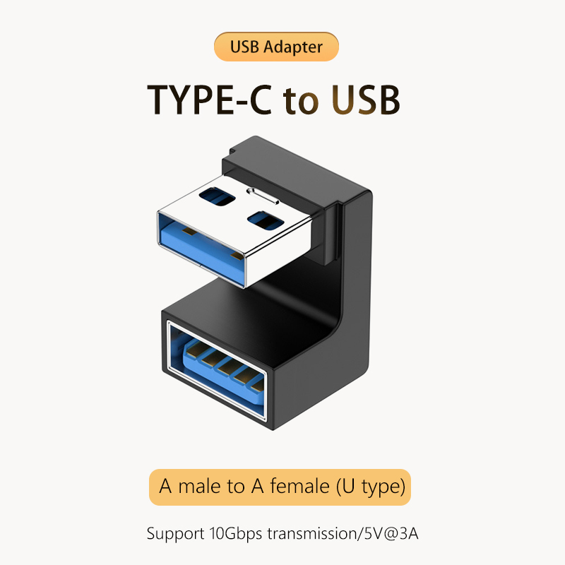 NNBILI 3A Typ C Kolanko USB 3.1 Adapter kabla do ładowania danych Konwerter dla Androida Adapter OTG 90/180 stopni Szybkie ładowanie 10 Gb/s: Niebieski