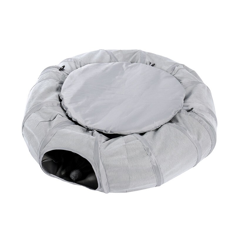 Gray Cat Toy Foldable Crossing Tunnel long Nest Cat Bed Environmentally Educational Pet Toy Round Suede Breathable Cat Bed