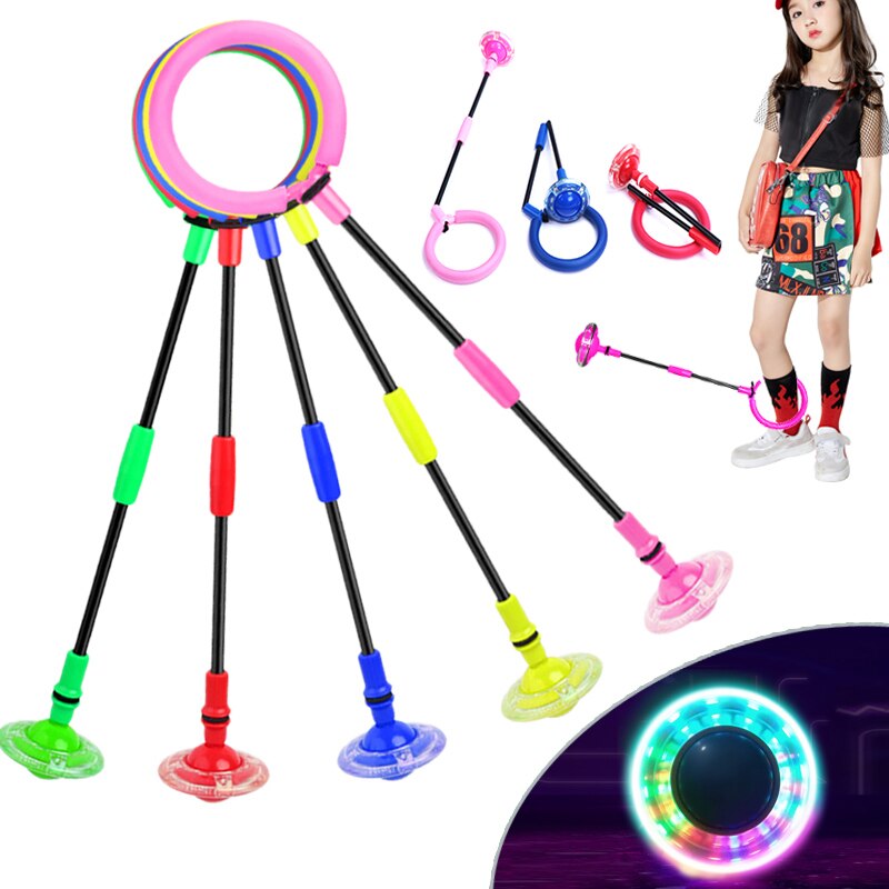 Ledet legetøj blinkende hoppe ring farverig ankel springe cirkel foldbar svingkugle til børn