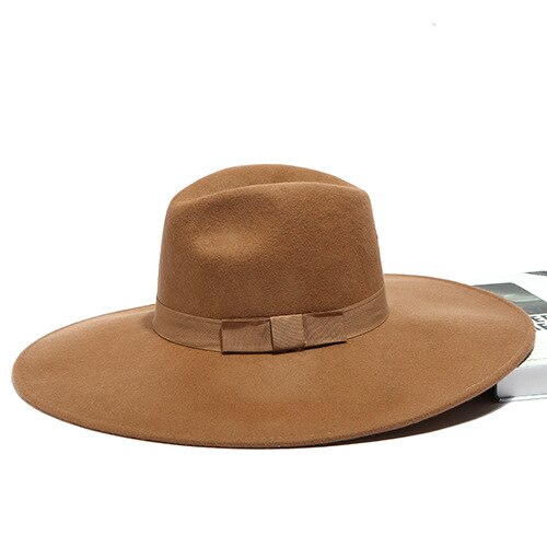 Men Fedora Hat Australia Wool Women's Hats 12cm Large Brim Woolen Hat for Classic Church Wool Felt Hat: khaki