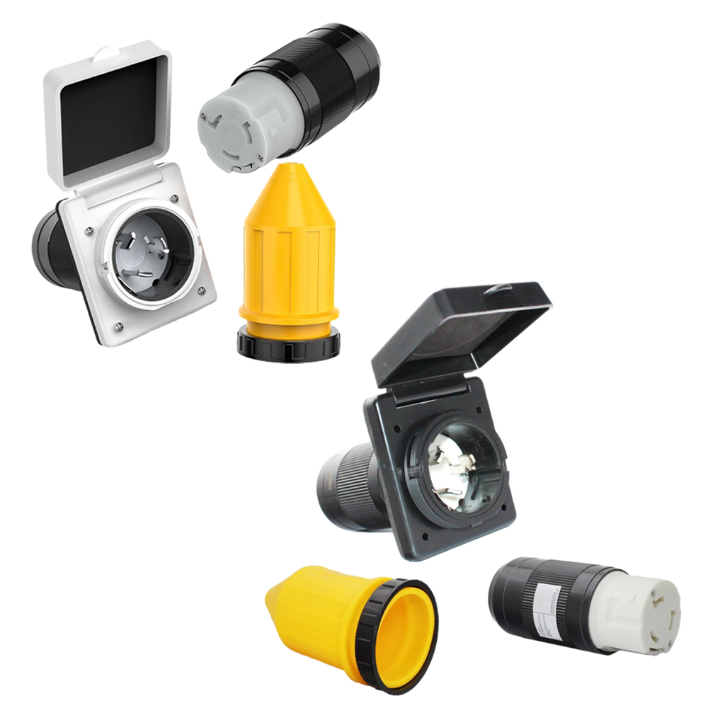 50- ampere-wohnmobil-landstromanschluss-set mit kabelschutz und 125/250v nema-  ss2-50p ss2-50r- drehverriegelungssteckern (männlich/weiblich)
