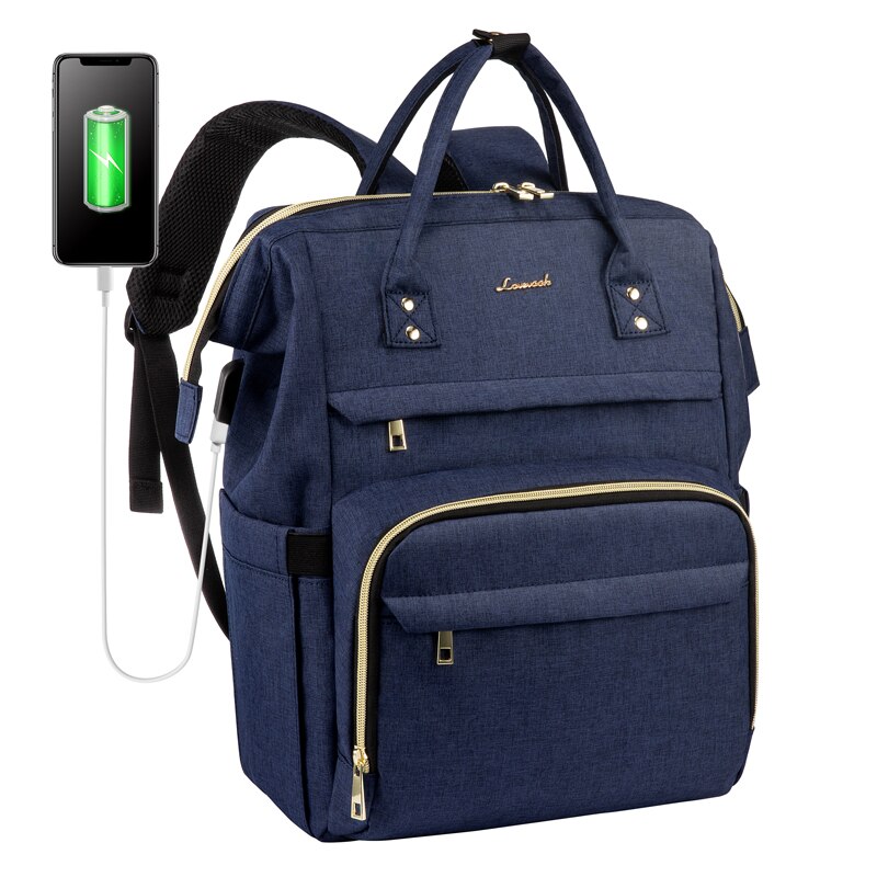 LOVEVOOK women bag laptop backpacks multifunctional canvas backpacks unisex waterproof anti-thieft backpacks for school/work: Blue