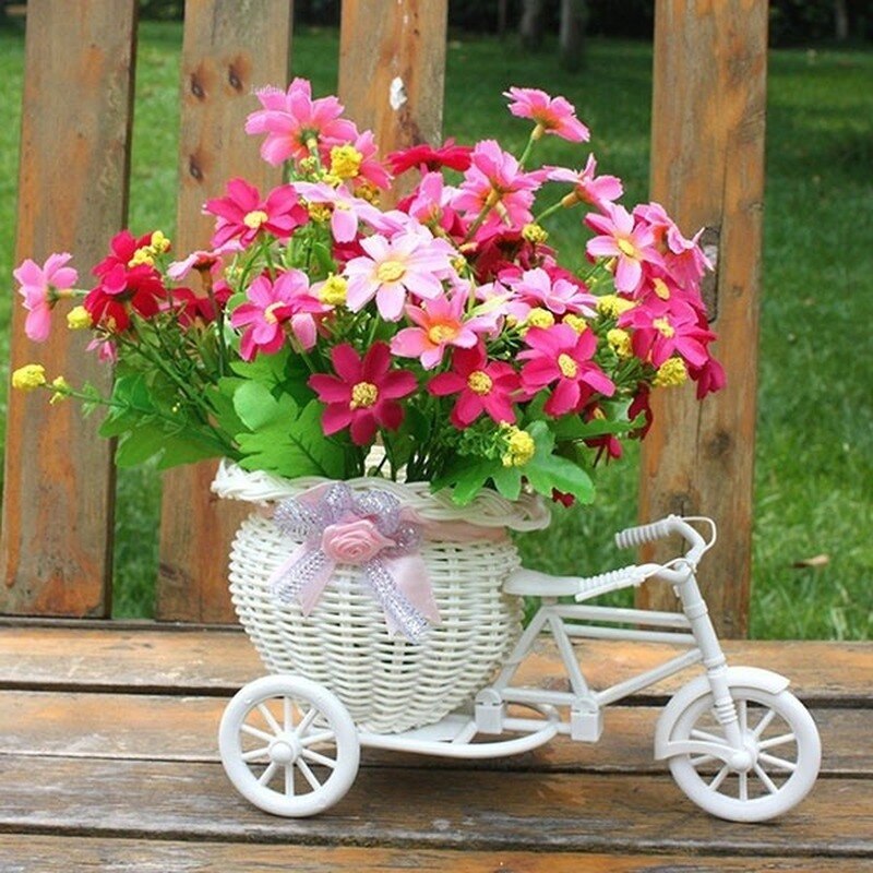 Plastic Wit Driewieler Fiets Bloem Mand Container Voor Thuis Weddding Decoratie