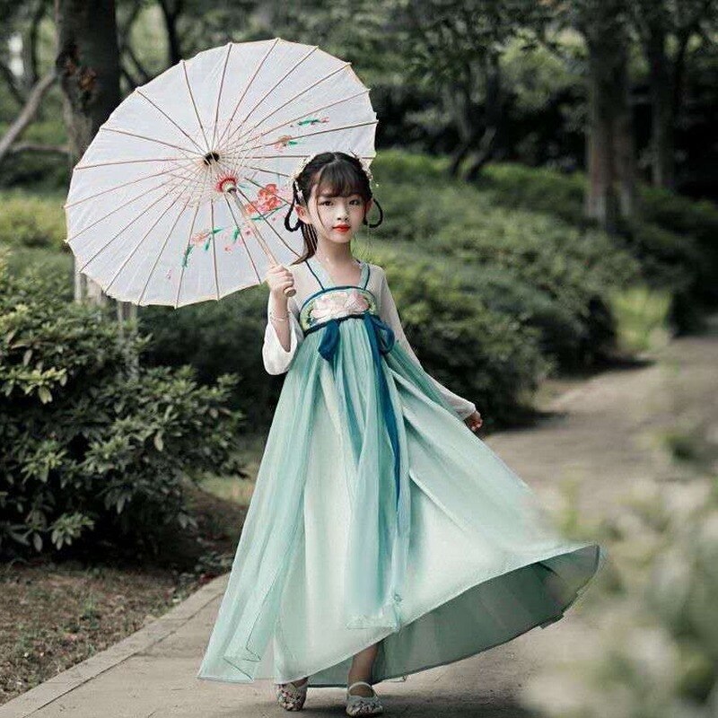 Disfraz de Hanfu chino para niños, ropa tradicional de danza folclórica puesta en escena, espectáculo de niña, cantantes Retro, vestido de Hada de princesa
