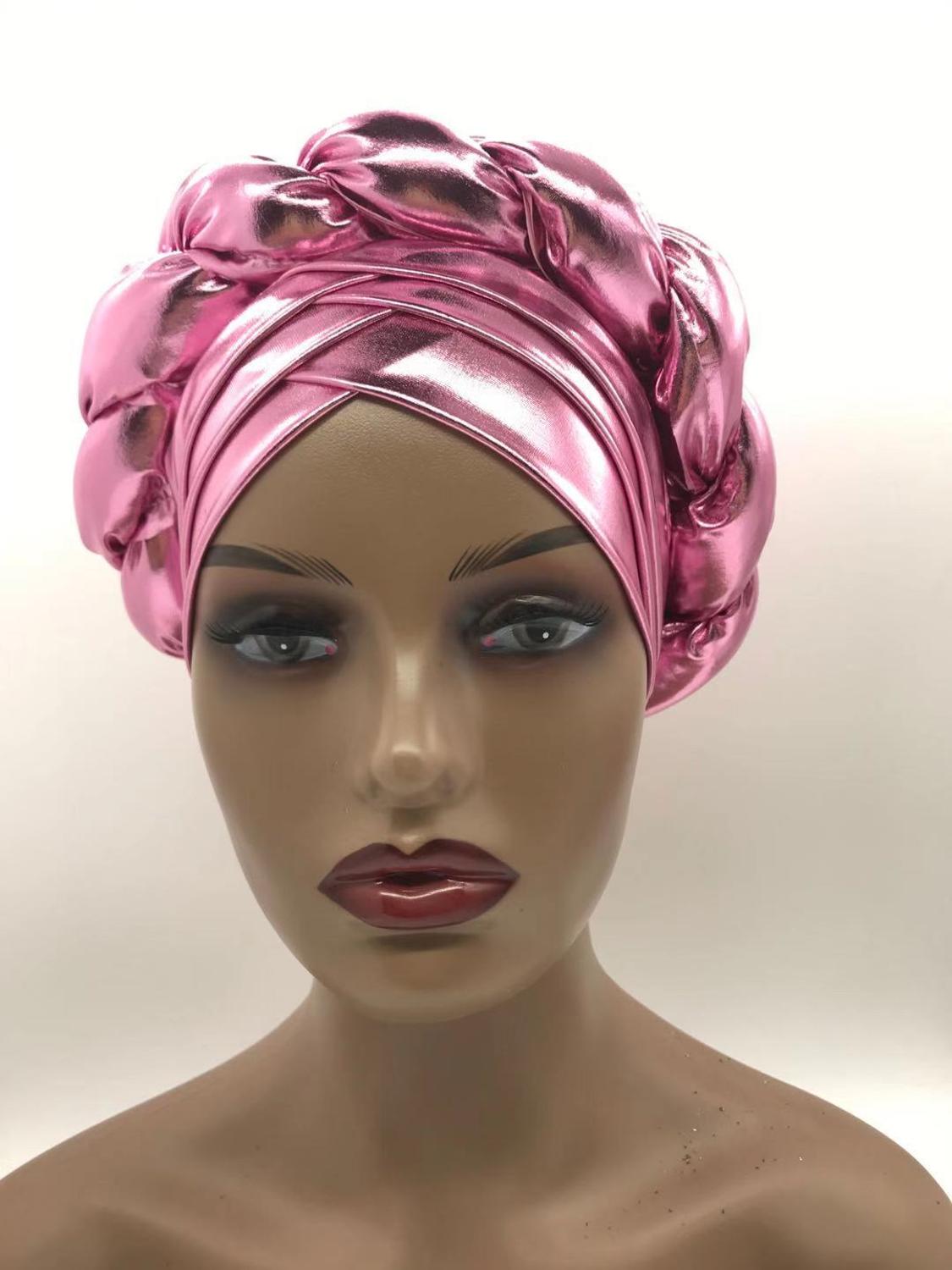 Trendy Gitter Braid Turban Caps for Women African auto gele headties Female Head Wraps Muslim Hijab Bonnet Beanie: 7