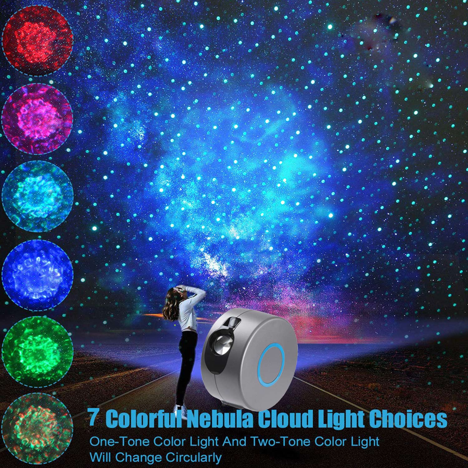 Romantisk 3d visuel stjernehimmel stjernehimmel nat projektor lampe lys med 7- lys farve fjernbetjening til hjem soveværelse festindretning