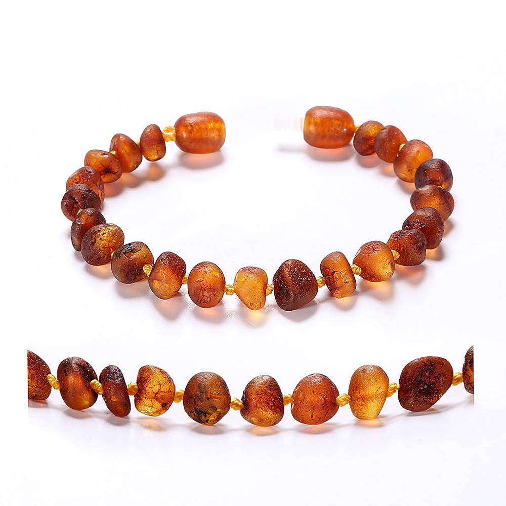 Baltic Amber Teething Bracelet/Anklet for Baby - Box - 2 Sizes - 4 Colors - Ship from US&UK&AU&CN: Cognac Raw / 14cm Standard