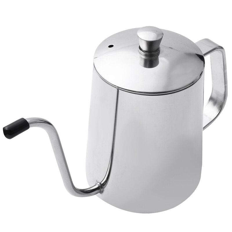 Stainless Steel Mounting Bracket Hand Punch Pot Coffee Pots With Lid Drip Gooseneck Spout Long Mouth Coffee Kettle Teapot- 600Ml: Silver