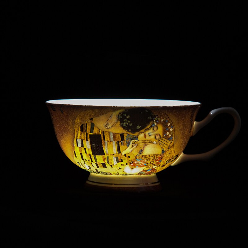 Klimt oljemaleri fint bein Kina te kaffekopp og tallerken sett
